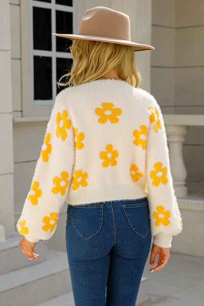 Floral Open Front Fuzzy Cardigan - SHE BADDY© ONLINE WOMEN FASHION & CLOTHING STORE