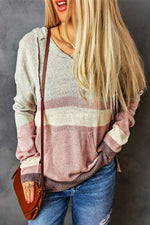 Color Block Drawstring Side Slit Hooded Sweater - SHE BADDY© ONLINE WOMEN FASHION & CLOTHING STORE