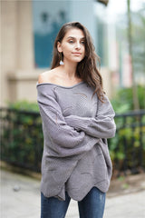 Openwork Boat Neck Sweater with Scalloped Hem - SHE BADDY© ONLINE WOMEN FASHION & CLOTHING STORE