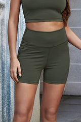 Exposed Seam Decorative Button Yoga Shorts - SHE BADDY© ONLINE WOMEN FASHION & CLOTHING STORE