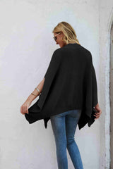 Waffle-Knit Cloak Sleeve Pocket Sweater - SHE BADDY© ONLINE WOMEN FASHION & CLOTHING STORE