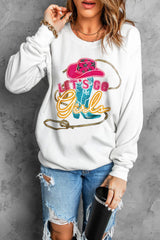 LET'S GO GIRLS Graphic Round Neck Sweatshirt - SHE BADDY© ONLINE WOMEN FASHION & CLOTHING STORE