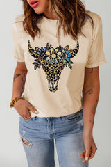 Graphic Cuffed Short Sleeve Crewneck Tee - SHE BADDY© ONLINE WOMEN FASHION & CLOTHING STORE