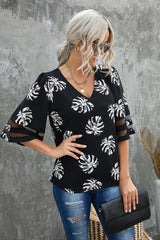 Botanical Print V-Neck Puff Sleeve Blouse - SHE BADDY© ONLINE WOMEN FASHION & CLOTHING STORE