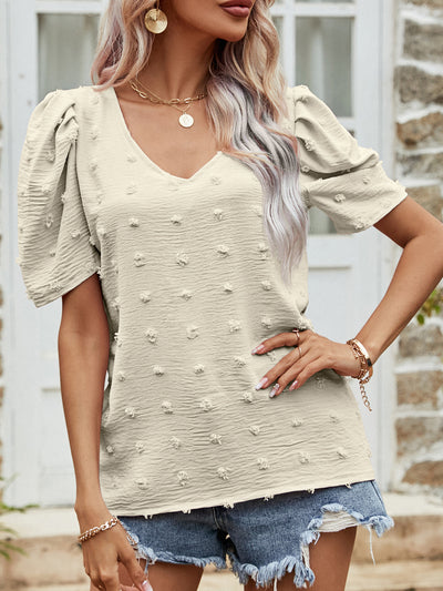 Swiss Dot Short Puff Sleeve Top - SHE BADDY© ONLINE WOMEN FASHION & CLOTHING STORE