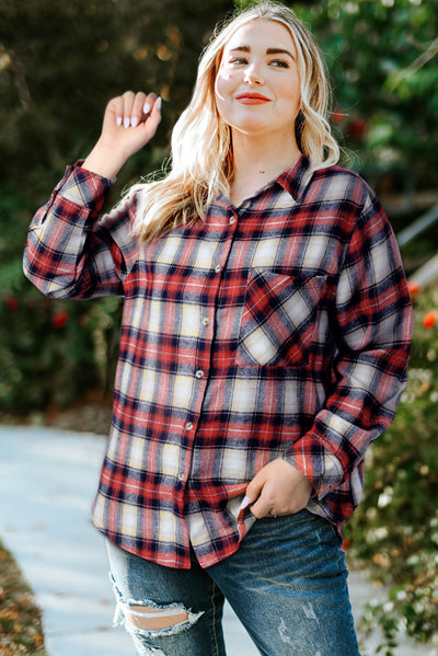 Plus Size Plaid Collared Neck Shirt - SHE BADDY© ONLINE WOMEN FASHION & CLOTHING STORE