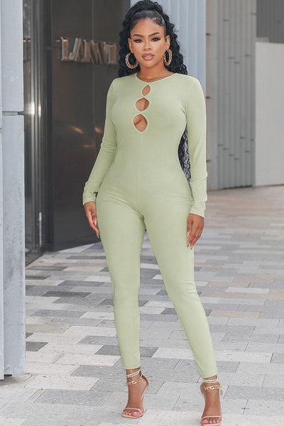 Cutout Round Neck Jumpsuit - SHE BADDY© ONLINE WOMEN FASHION & CLOTHING STORE