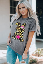 Leopard Bunny Graphic Cuffed Tee Shirt - SHE BADDY© ONLINE WOMEN FASHION & CLOTHING STORE