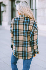 Plaid Curved Hem Shirt Jacket with Breast Pockets - SHE BADDY© ONLINE WOMEN FASHION & CLOTHING STORE