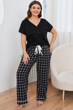 Plus Size V-Neck Top and Plaid Pants Lounge Set - SHE BADDY© ONLINE WOMEN FASHION & CLOTHING STORE