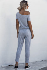 Asymmetrical Neck Tied Jumpsuit with Pockets - SHE BADDY© ONLINE WOMEN FASHION & CLOTHING STORE