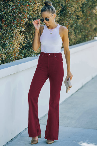 High Waist Flare Leg Jeans with Pockets - SHE BADDY© ONLINE WOMEN FASHION & CLOTHING STORE