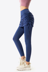 Drawstring Ruched Faux Layered Yoga Leggings - SHE BADDY© ONLINE WOMEN FASHION & CLOTHING STORE