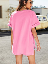 High-Low Side Slit V-Neck Tee - SHE BADDY© ONLINE WOMEN FASHION & CLOTHING STORE