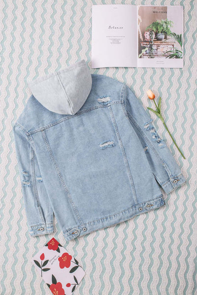 Distressed Hooded Denim Jacket - SHE BADDY© ONLINE WOMEN FASHION & CLOTHING STORE