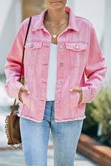 Distressed Raw Hem Denim Jacket - SHE BADDY© ONLINE WOMEN FASHION & CLOTHING STORE