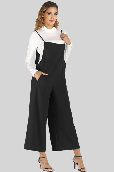 Full Size Cropped Wide Leg Overalls with Pockets - SHE BADDY© ONLINE WOMEN FASHION & CLOTHING STORE