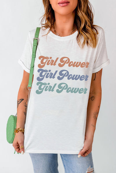 GIRL POWER Graphic Round Neck Tee - SHE BADDY© ONLINE WOMEN FASHION & CLOTHING STORE