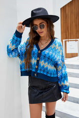 Argyle Button-Up Drop Shoulder Cardigan - SHE BADDY© ONLINE WOMEN FASHION & CLOTHING STORE