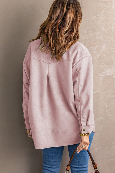 Suede Snap Front Dropped Shoulder Jacket - SHE BADDY© ONLINE WOMEN FASHION & CLOTHING STORE
