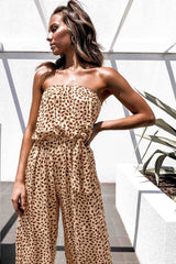 Printed Strapless Tie Waist Wide Leg Jumpsuit - SHE BADDY© ONLINE WOMEN FASHION & CLOTHING STORE