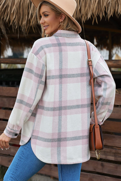 Plaid Dropped Shoulder Pocket Shacket - SHE BADDY© ONLINE WOMEN FASHION & CLOTHING STORE