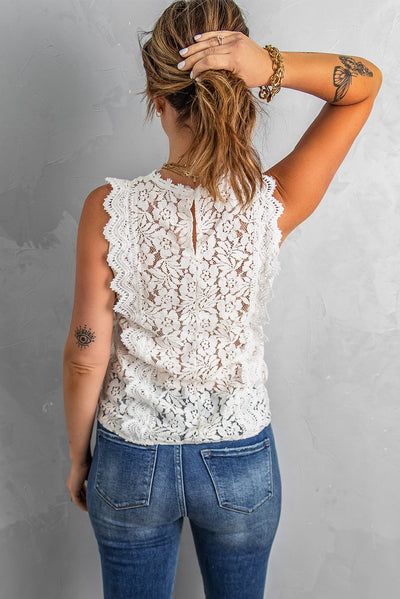 Scalloped V-Neck Lace Tank - SHE BADDY© ONLINE WOMEN FASHION & CLOTHING STORE