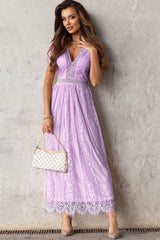 Scalloped Trim Lace Plunge Dress - SHE BADDY© ONLINE WOMEN FASHION & CLOTHING STORE