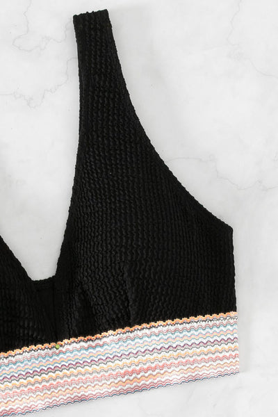 Contrast Textured High Cut Swim Set - SHE BADDY© ONLINE WOMEN FASHION & CLOTHING STORE