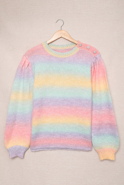 Gradient Stripes Bishop Sleeve Sweater - SHE BADDY© ONLINE WOMEN FASHION & CLOTHING STORE