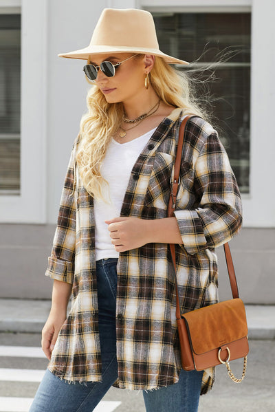 Plus Size Plaid Curved Hem Button Front Shirt - SHE BADDY© ONLINE WOMEN FASHION & CLOTHING STORE