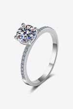 1 Carat Moissanite Rhodium-Plated Side Stone Ring - SHE BADDY© ONLINE WOMEN FASHION & CLOTHING STORE