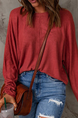 Seam Detail Round Neck Long Sleeve Top - SHE BADDY© ONLINE WOMEN FASHION & CLOTHING STORE