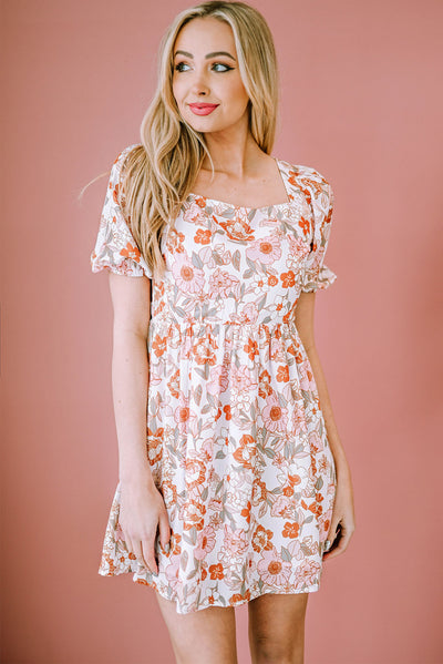 Floral Tie-Back Puff Sleeve Dress - SHE BADDY© ONLINE WOMEN FASHION & CLOTHING STORE