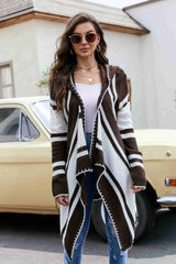 Striped Open Front Hooded Cardigan - SHE BADDY© ONLINE WOMEN FASHION & CLOTHING STORE