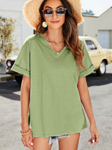 High-Low Side Slit V-Neck Tee - SHE BADDY© ONLINE WOMEN FASHION & CLOTHING STORE