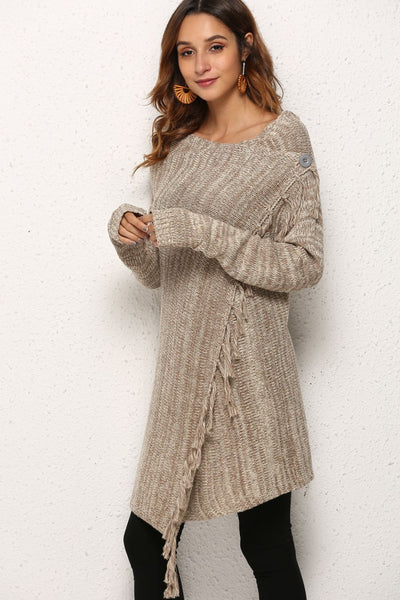 One-Button Tassel Tie Asymmetrical Hem Cardigan - SHE BADDY© ONLINE WOMEN FASHION & CLOTHING STORE