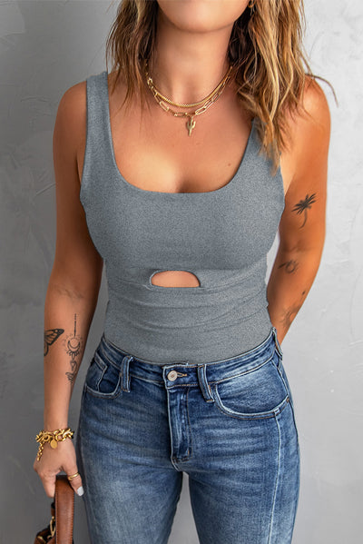 Heathered Cutout Scoop Neck Tank - SHE BADDY© ONLINE WOMEN FASHION & CLOTHING STORE