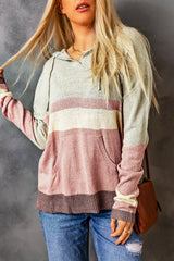 Color Block Drawstring Side Slit Hooded Sweater - SHE BADDY© ONLINE WOMEN FASHION & CLOTHING STORE