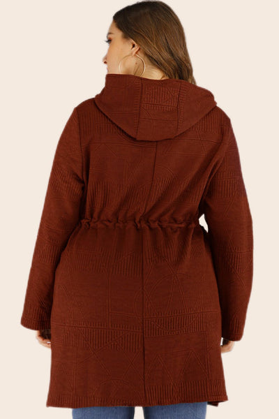 Plus Size Drawstring Waist Hooded Cardigan with Pockets - SHE BADDY© ONLINE WOMEN FASHION & CLOTHING STORE
