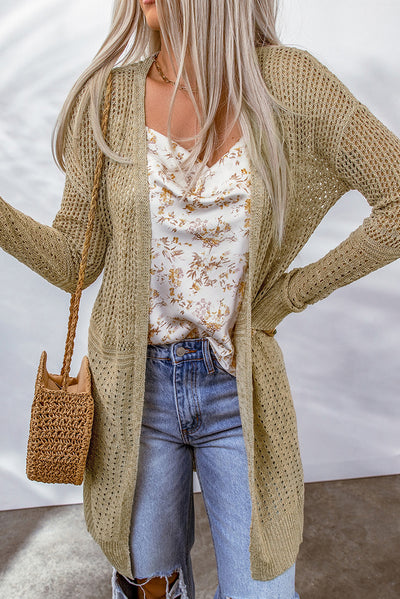 Openwork Dropped Shoulder Open Front Cardigan - SHE BADDY© ONLINE WOMEN FASHION & CLOTHING STORE