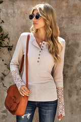 Crochet Lace Hem Sleeve Button Top - SHE BADDY© ONLINE WOMEN FASHION & CLOTHING STORE