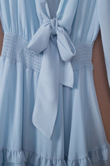 Tied Plunge Smocked Waist Flounce Sleeve Dress - SHE BADDY© ONLINE WOMEN FASHION & CLOTHING STORE