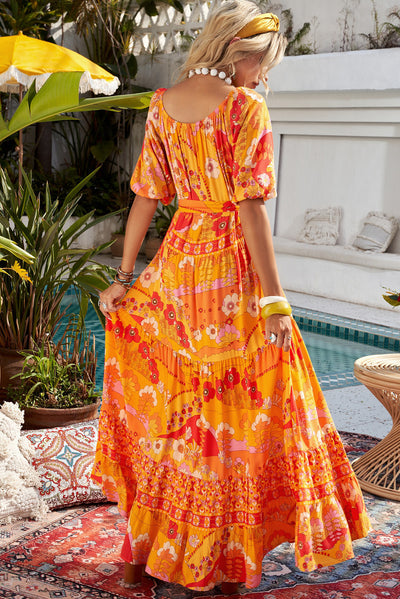 Bohemian Tie-Waist Tiered Maxi Dress - SHE BADDY© ONLINE WOMEN FASHION & CLOTHING STORE