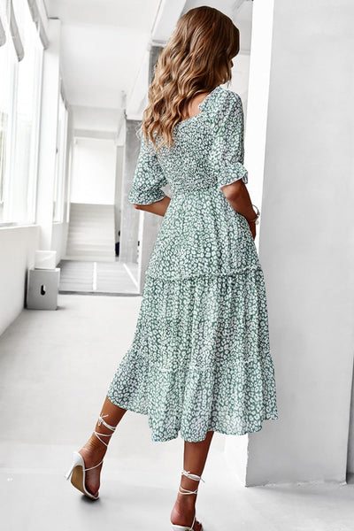 Ditsy Floral Off-Shoulder Smocked Midi Dress - SHE BADDY© ONLINE WOMEN FASHION & CLOTHING STORE