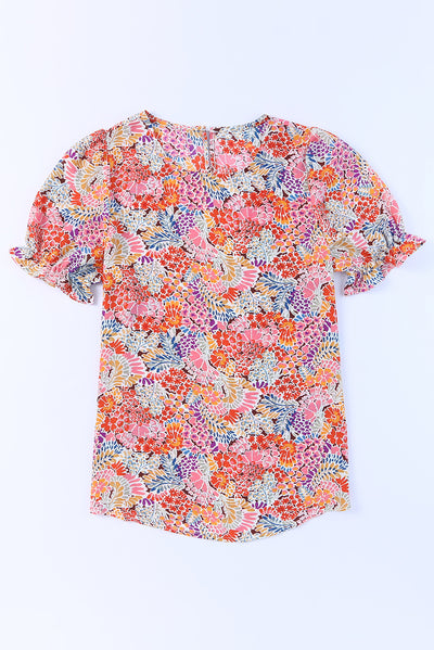 Floral Short Flounce Sleeve Blouse - SHE BADDY© ONLINE WOMEN FASHION & CLOTHING STORE