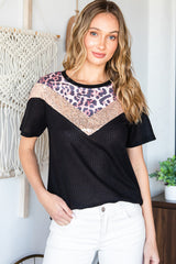 Leopard Chevron Round Neck Top - SHE BADDY© ONLINE WOMEN FASHION & CLOTHING STORE