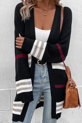 Striped Rib-Knit Drop Shoulder Open Front Cardigan - SHE BADDY© ONLINE WOMEN FASHION & CLOTHING STORE