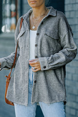 Textured Button Down Shirt Jacket with Pockets - SHE BADDY© ONLINE WOMEN FASHION & CLOTHING STORE