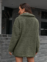Zip-Up Collared Teddy Jacket - SHE BADDY© ONLINE WOMEN FASHION & CLOTHING STORE